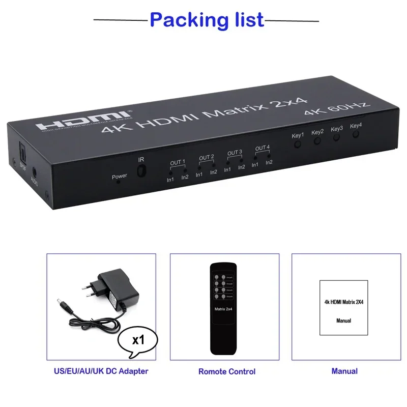 4k 60hz 2x4 hdmi matriz 2 em 4 - Hdmi Matrix Switch avaliação e preço